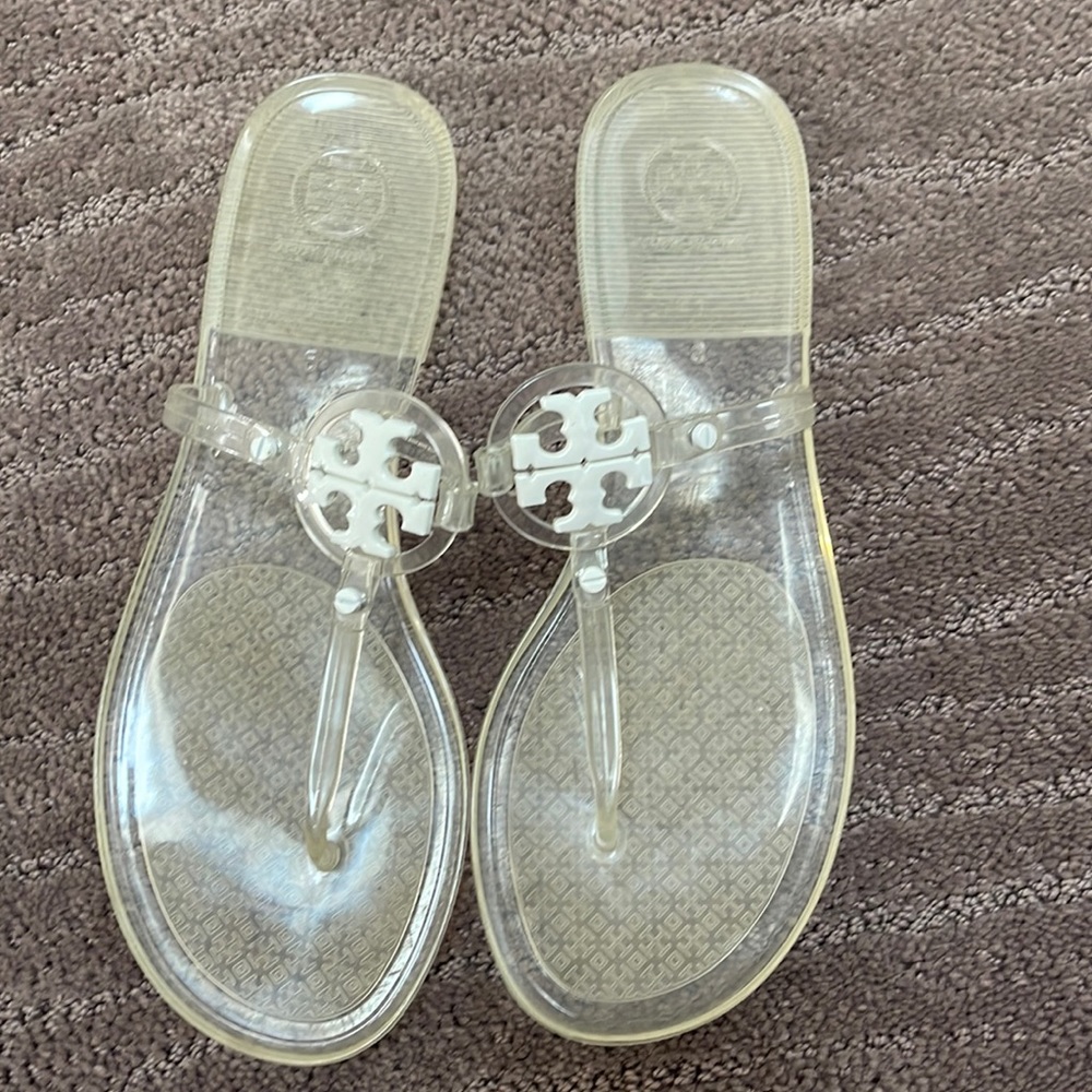 Tory Burch clear/white sandals. They have been worn twice.